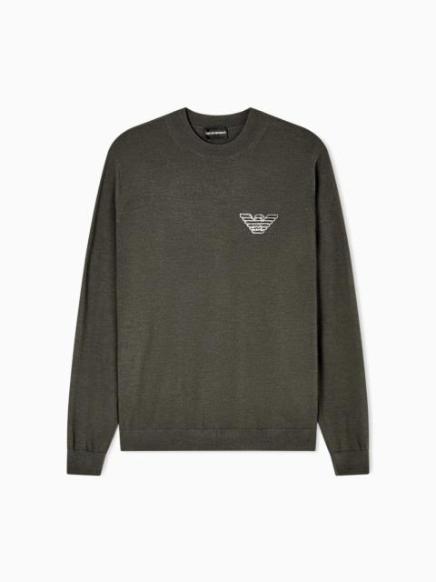 PLAIN-KNIT VIRGIN-WOOL JUMPER WITH EAGLE PATCH