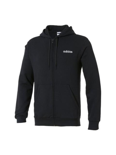 adidas Knitted Hooded Casual Sports Jacket Men Black FL8591