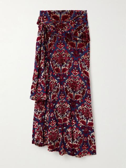 Devoré-velvet maxi skirt Red