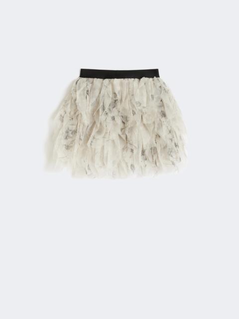 Short skirt with petals in printed organza - PEARL GREY