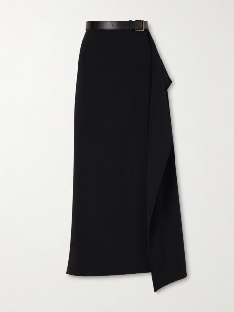 Ainsley Asymmetric Wrap Crepe Skirt With Leather-belt Detail