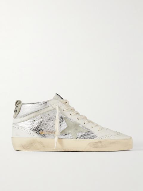 Mid Star Distressed Suede-trimmed Metallic Snake-effect Leather Sneakers
