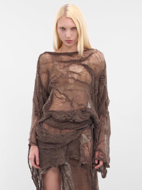 Beige Cilia Off-Shoulder Sheer Sweater