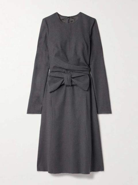 Bow-embellished cotton and wool-blend twill midi dress