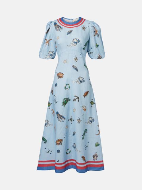 Printed linen midi dress