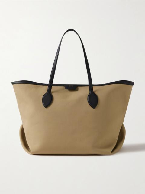 Amalia textured leather-trimmed canvas tote Beige