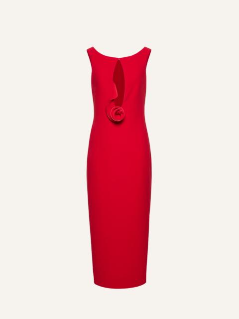 Floral appliqué keyhole midi dress in red