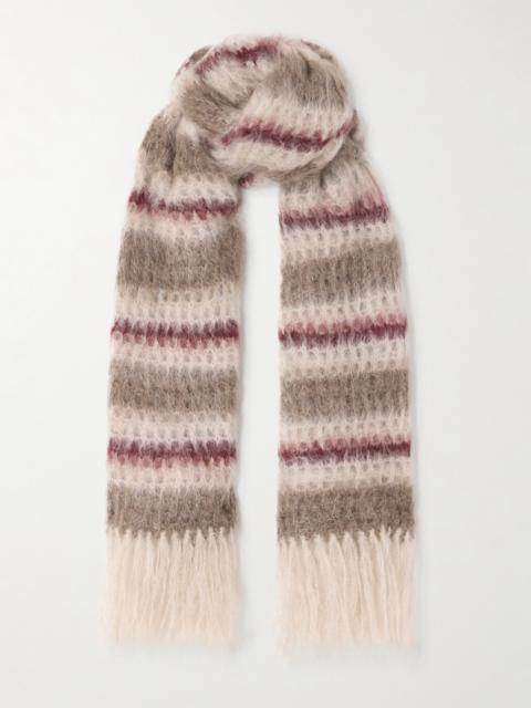 Fringed Striped Mohair-blend Scarf
