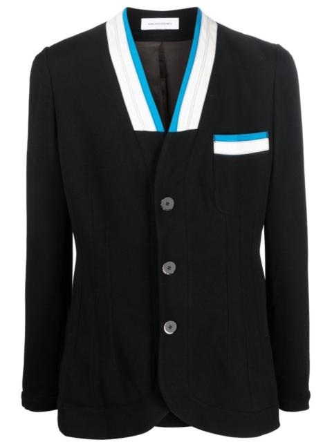 striped-trim single-breasted blazer