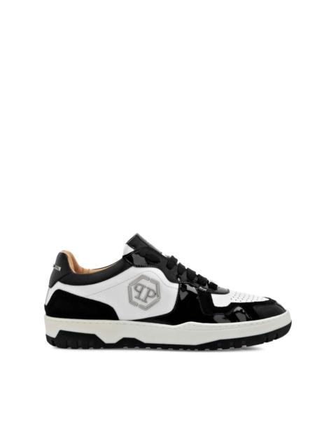 panelled leather sneakers