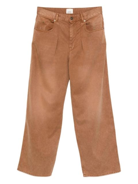 pleat cotton straight-leg jeans