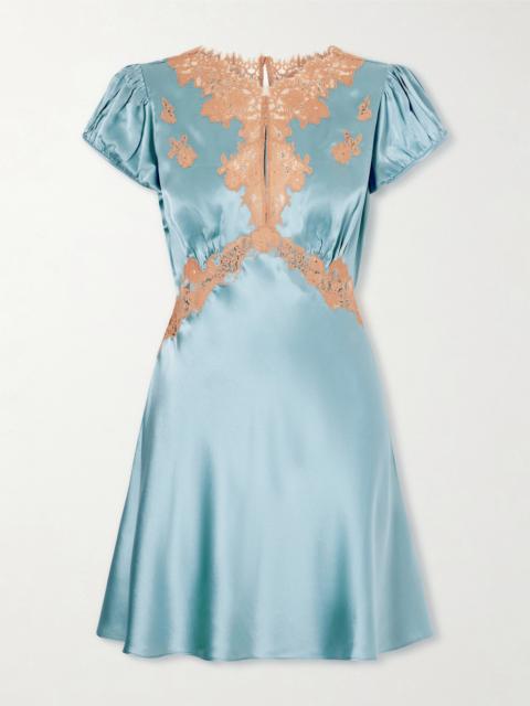 Junia Lace-trimmed Silk-satin Mini Dress