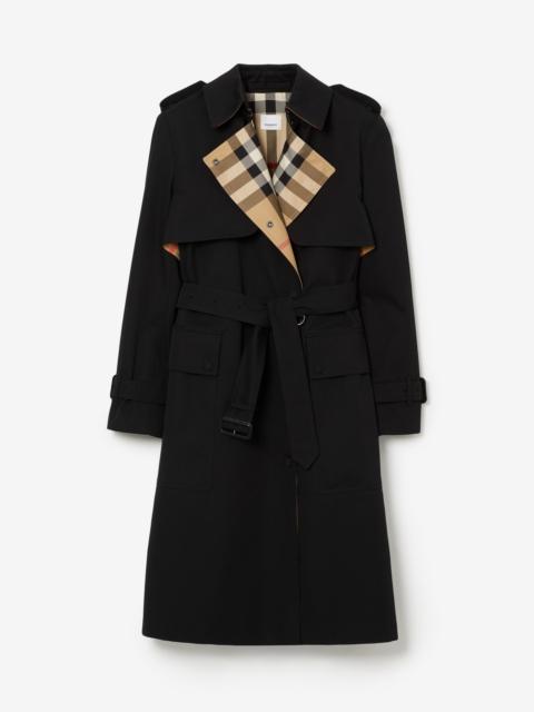 Check Panel Cotton Gabardine Trench Coat