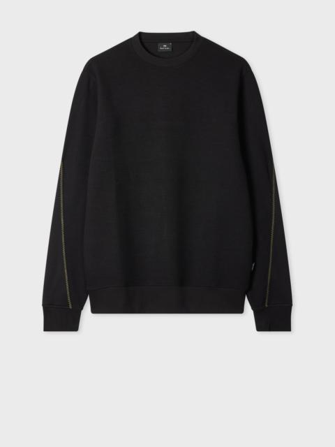 Black Textured Sweatshirt with Contrast Embroidery