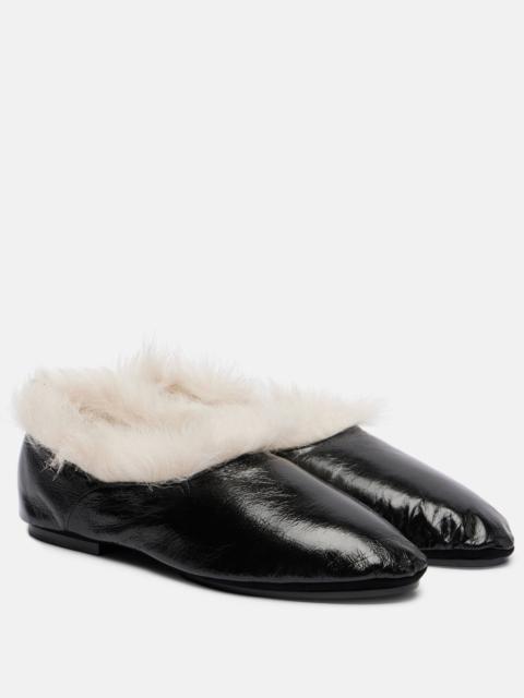 Shearling-trimmed leather slip-on shoes