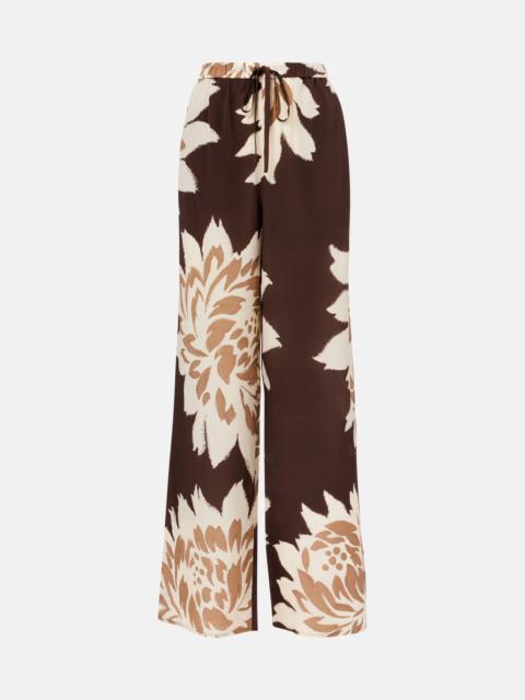 Floral silk satin wide-leg pants