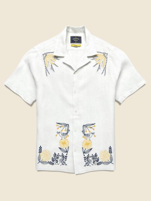 Bird Embroidery Camp Shirt - White