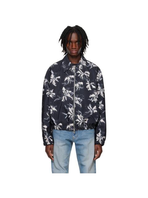 Navy Flower Printed Bomber Jacket