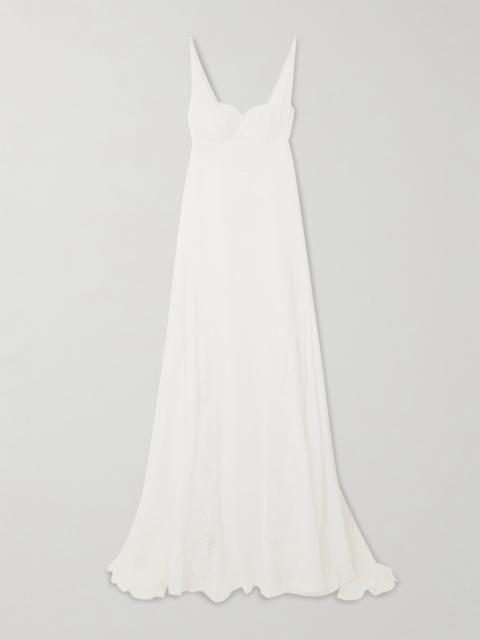 Semeli Chantilly Lace-trimmed Silk-georgette Gown