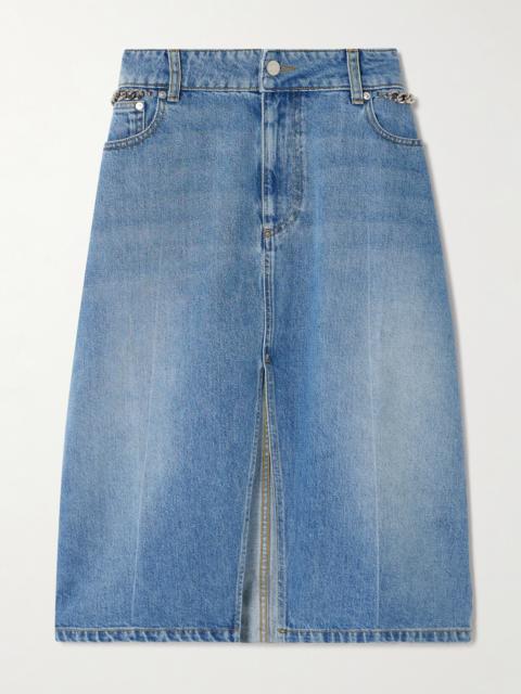+ Net Sustain Chain-embellished Denim Midi Skirt