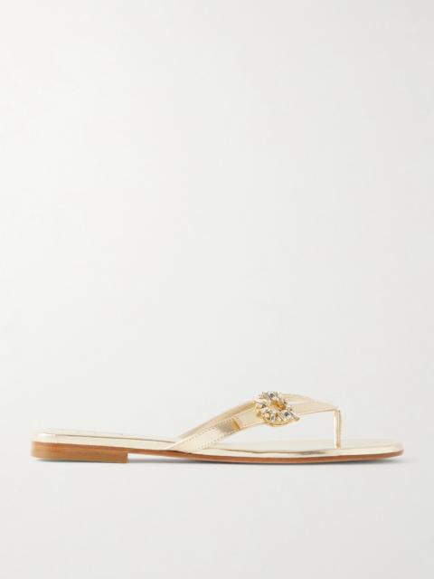 Strass B Crystal-embellished Metallic Leather Sandals