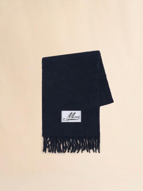 NAVY BRUSHED ALPACA SCARF WITH FRINGES