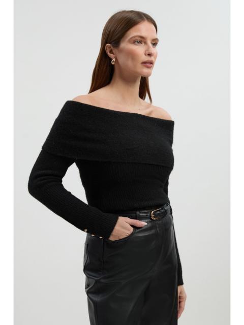 Wool Blend Cosy Bardot Knit Jumper