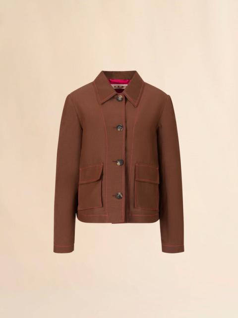 BROWN VISCOSE-RAMIE JACKET WITH CARGO POCKETS