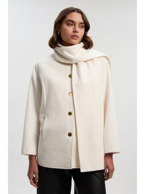 Brushed Wool Detachable Scarf Tailored Short Coat