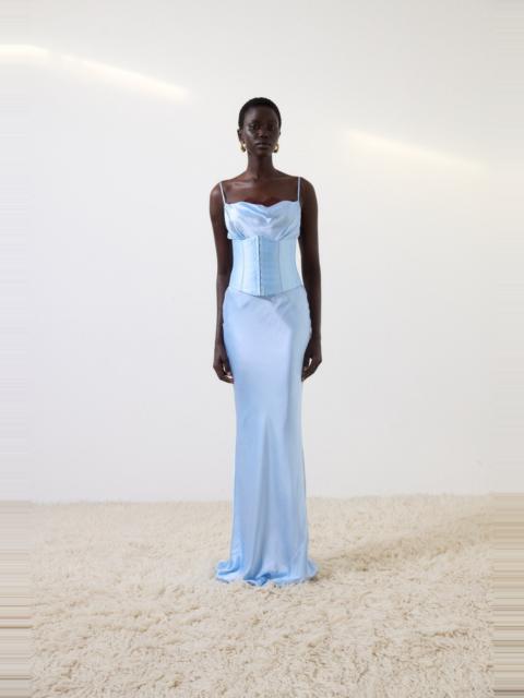 CLEODORA MAXI DRESS IN SKY SILK SATIN