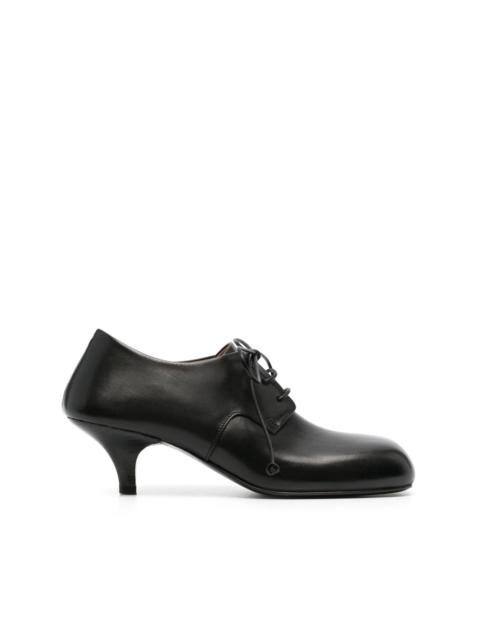 square-toe lace-up leather pumps