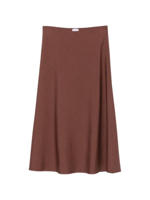 elasticated-waist midi A-line skirt