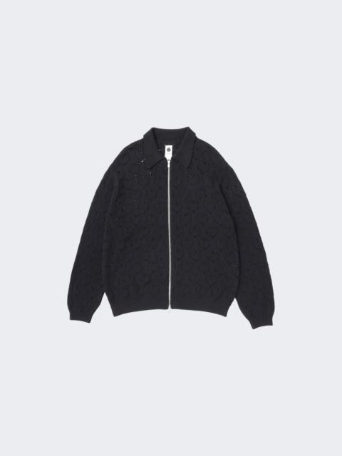 Eyelet Knitted Zip-up Sweater Black