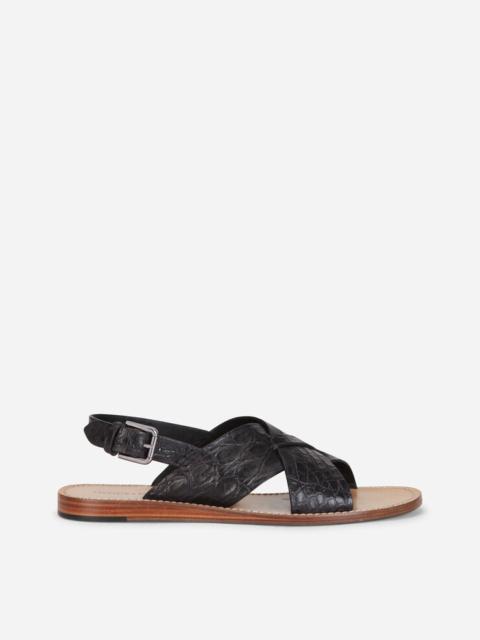 Hand-polished crocodile flank leather sandals