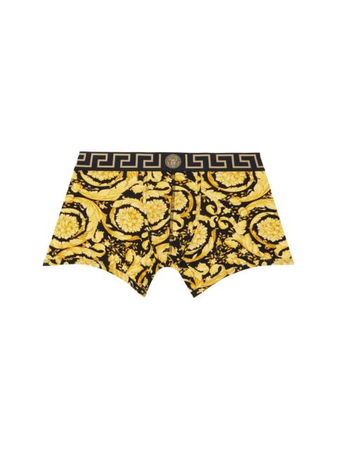 Black & Gold Printed Jacquard Cotton-Jersey Long Boxer Briefs