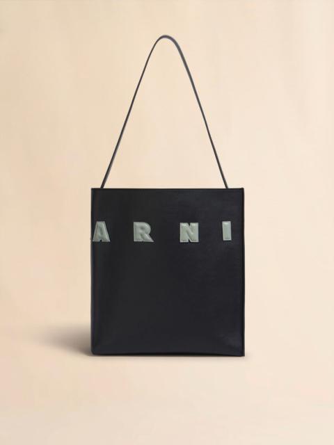 BLACK WHITE LEATHER MUSEO HOBO BAG WITH PATCHES