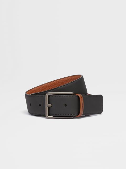 BLACK AND FOLIAGE REVERSIBLE LEATHER BELT