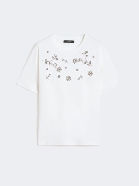 Print and embroidery-adorned jersey T-shirt - WHITE