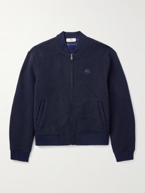 Logo-Embroidered Wool-Blend Bomber Jacket Blue