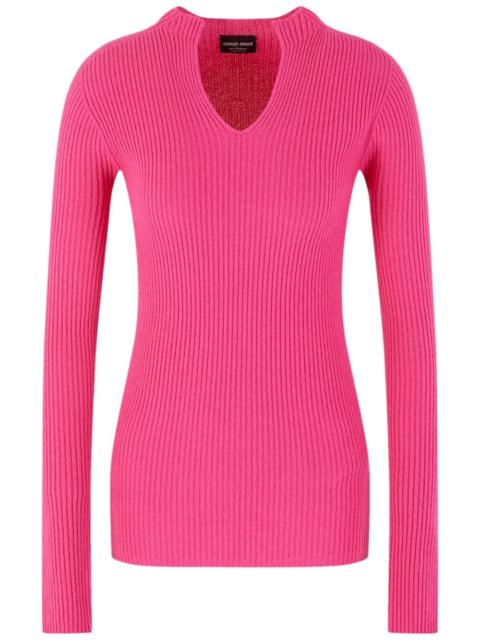 V-neck ribbed jumper