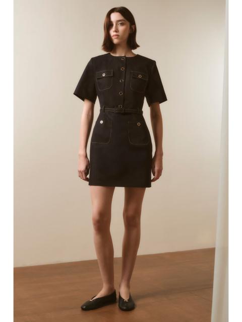Tailored Denim Belted Mini Dress