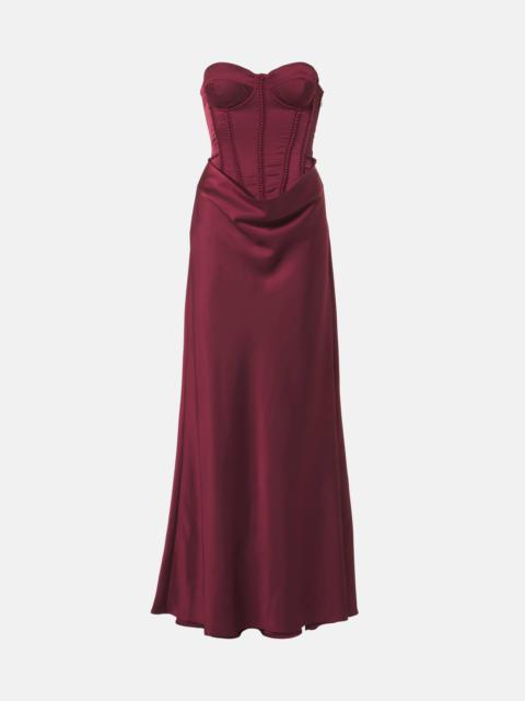 Embellished draped satin corset gown