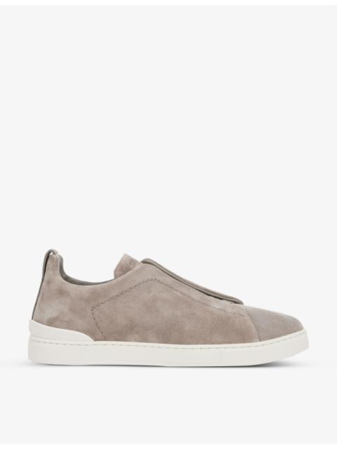 Triple Stitch contrast-sole suede low-top trainers