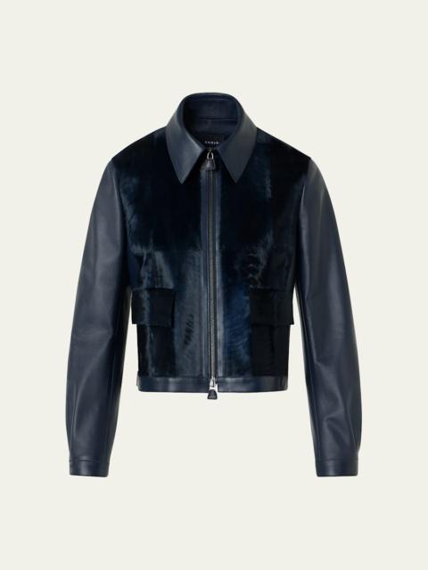 Sady Lamb Shearling Paneled Short Leather Jacket