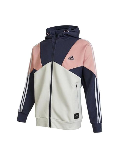 Men's adidas Logo Printing Contrasting Colors Color Block Hooded Jacket Autumn Multicolor HE7470