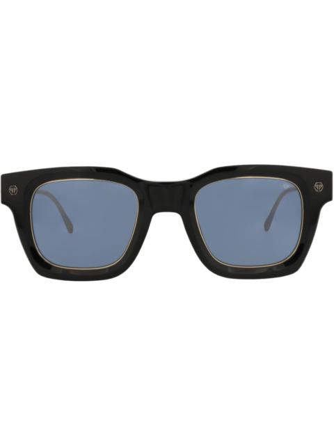 Philipp Plein Square-Frame Acetate Sunglasses Black Gold Blue (SPP105M-50-0700)