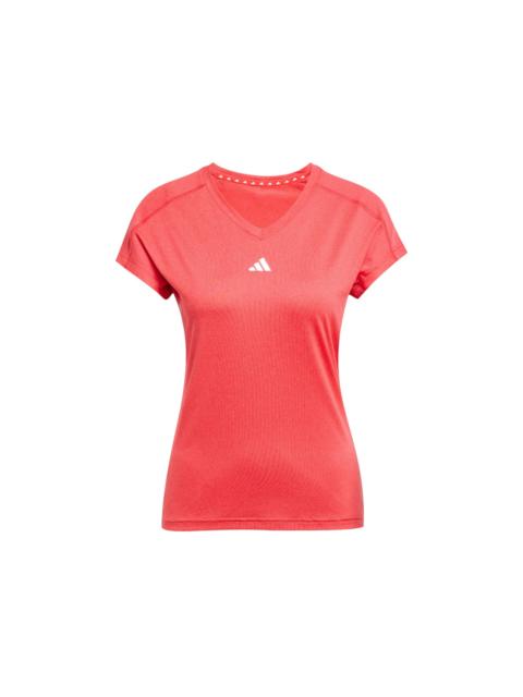 adidas Women's Aeroready Train Essentials Minimal Branding V-Neck T-Shirt Pure Ruby/White