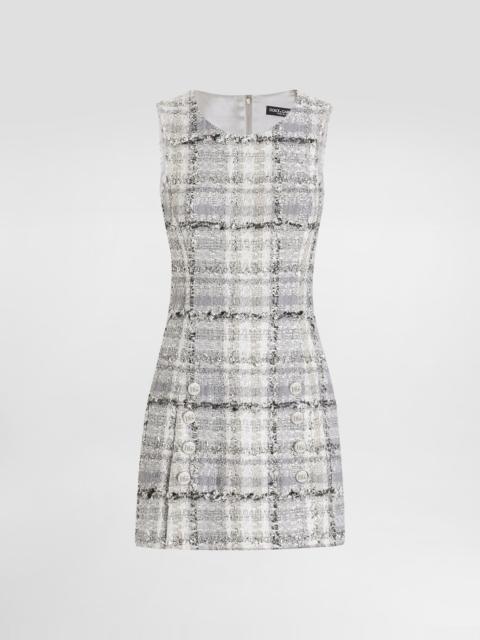 Lurex raschel tweed A-line minidress with DG-branded buttons