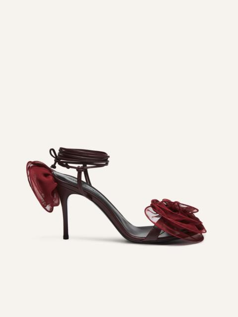 Wrap around double flower sandals in burgundy