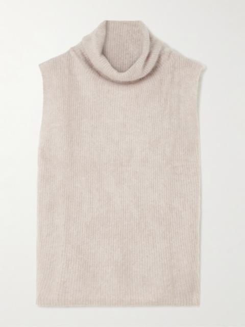 Aisla Ribbed Bruched-cashmere Turtleneck Sweater Vest